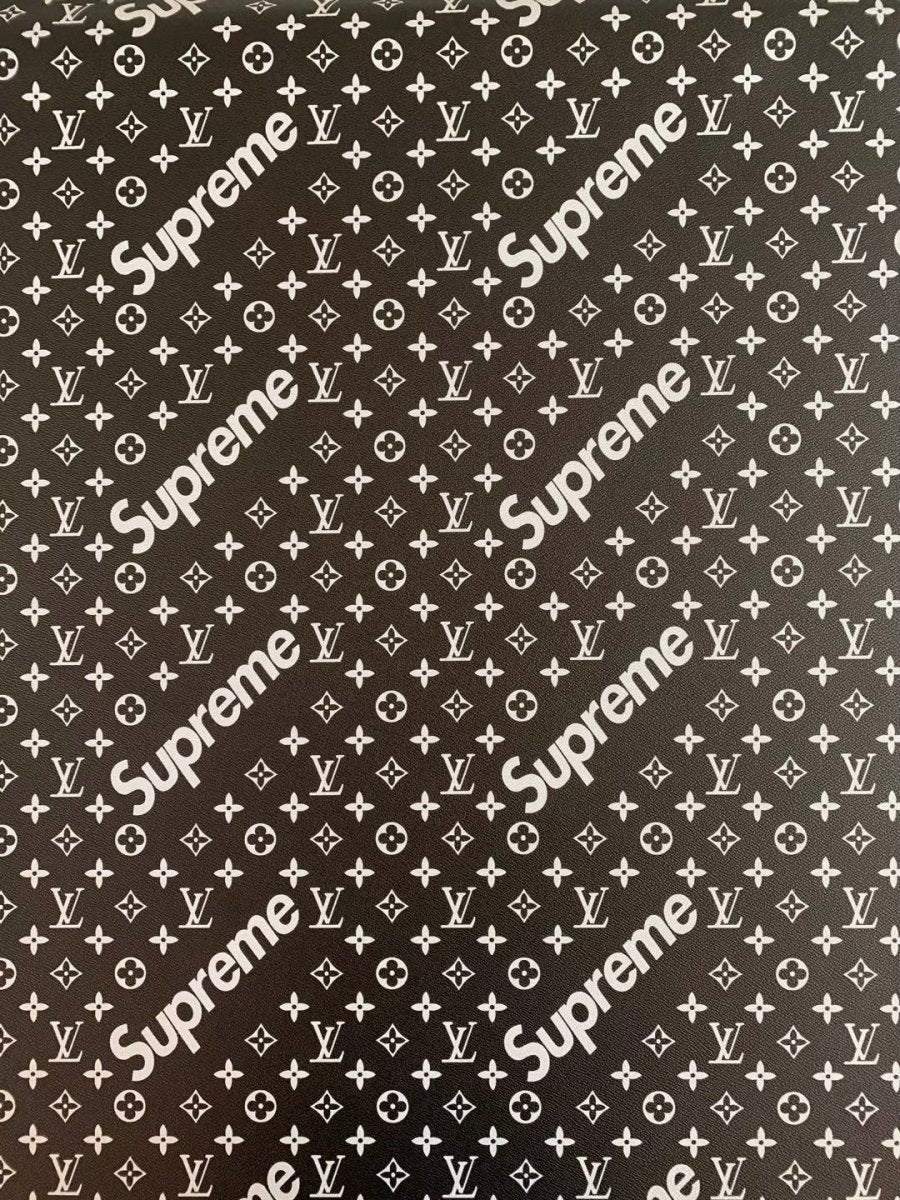 Custom Handcraft Black White Supreme LV Vinyl Leather for Sneakers Upholstery - mingfabricstore