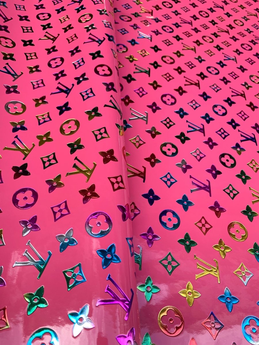Custom Handcrafted Hot Pink LV Colorful Embossed Vinyl for Designer - mingfabricstore