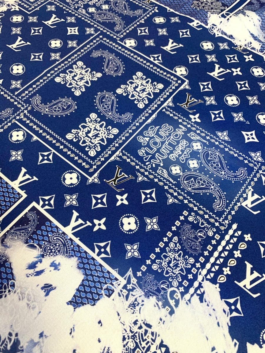 Custom Handmade Blue Print Dye LV Cotton Shirt Fabric for Crafting Jacket - mingfabricstore