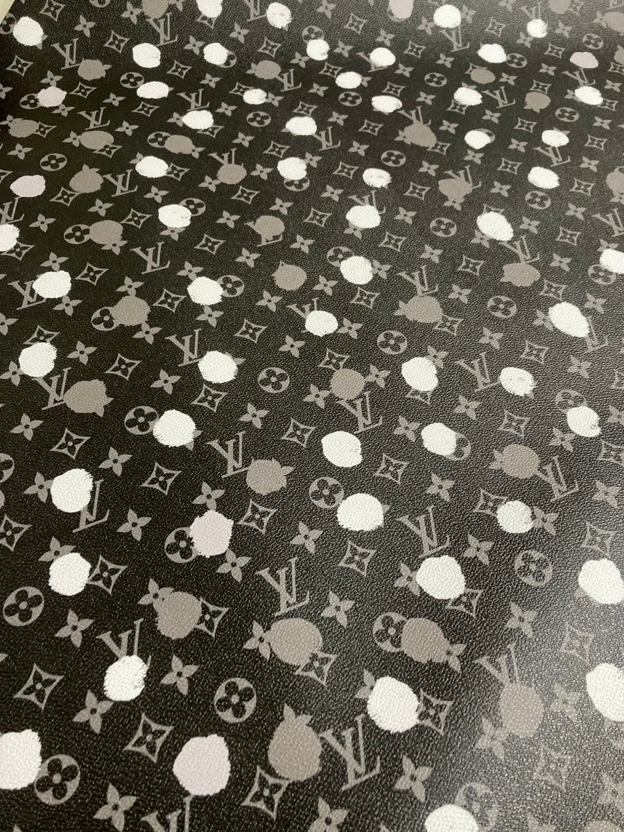 Custom Handmade Designer Leather Black White Dot LV Vinyl for Bag Upholstery - mingfabricstore