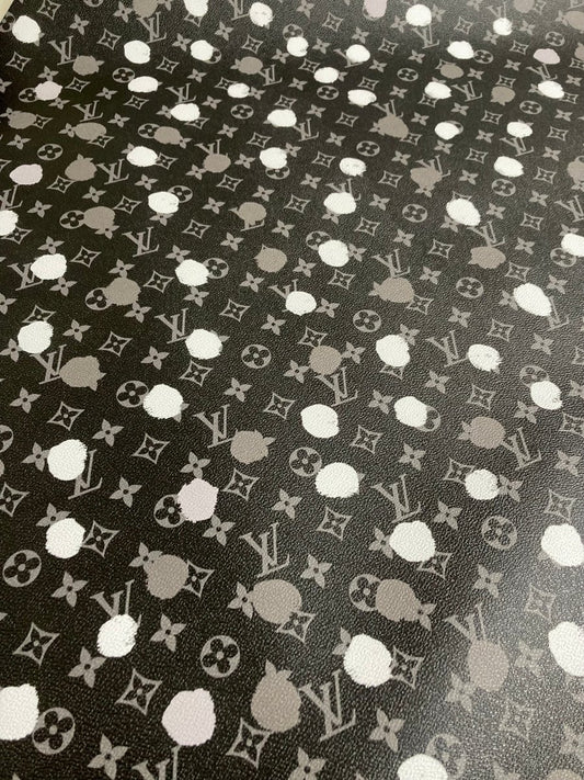 Custom Handmade Designer Leather Black White Dot LV Vinyl for Bag Upholstery - mingfabricstore