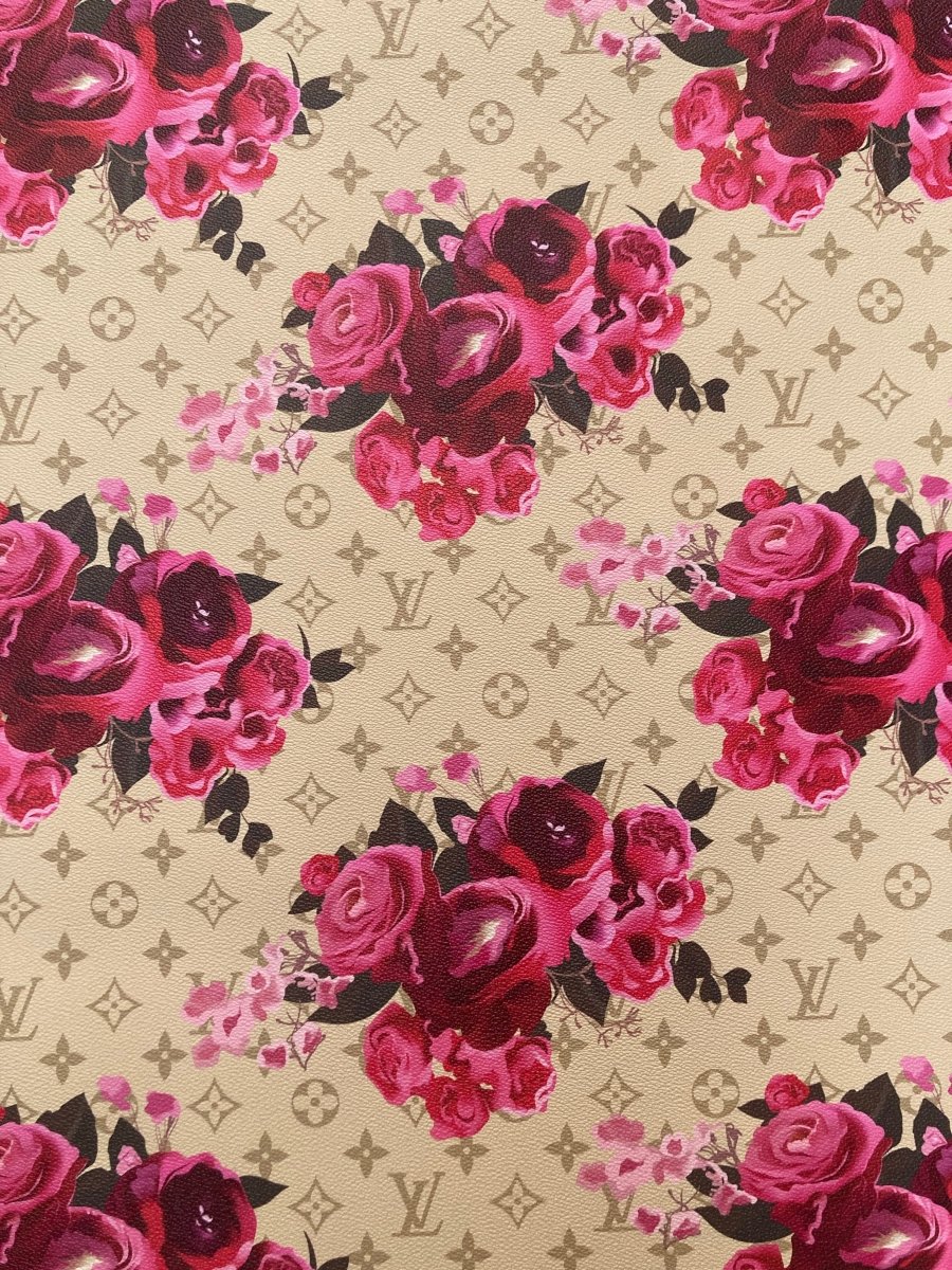 Custom Handmade Designer Leather Fabric LV Rose - mingfabricstore