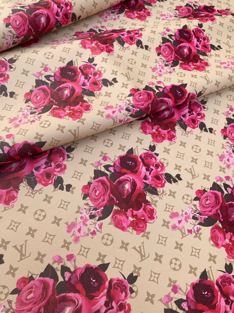 Custom Handmade Designer Leather Fabric LV Rose - mingfabricstore