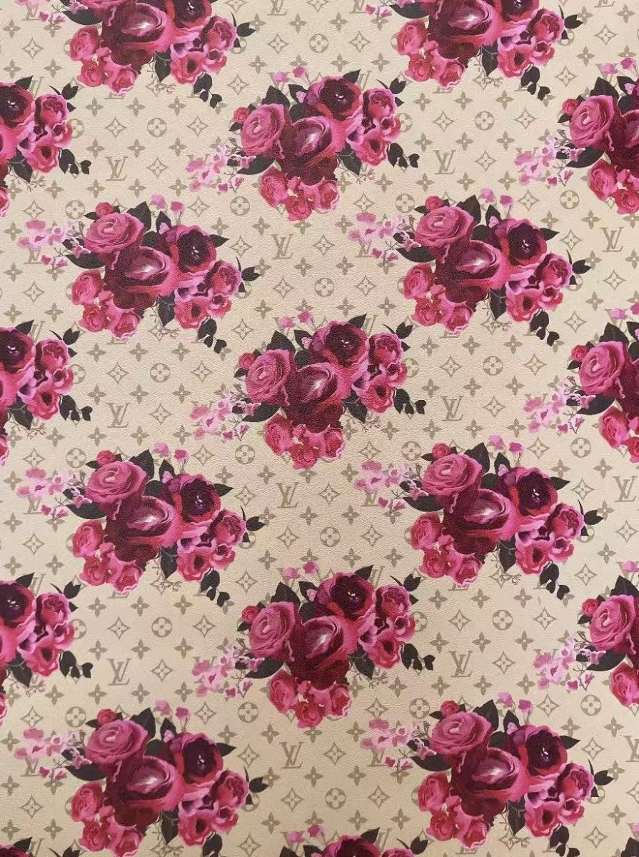 Custom Handmade Designer Leather Fabric LV Rose - mingfabricstore