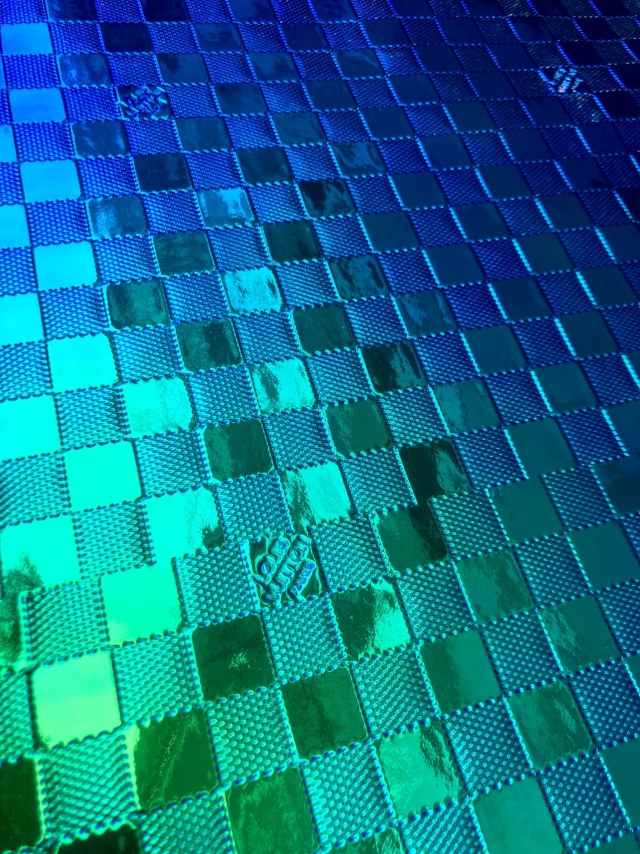 Custom Handmade DIY Green Blue Gradient Reflective Damier LV for Upholstery - mingfabricstore