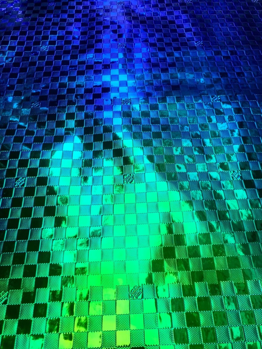 Custom Handmade DIY Green Blue Gradient Reflective Damier LV for Upholstery - mingfabricstore