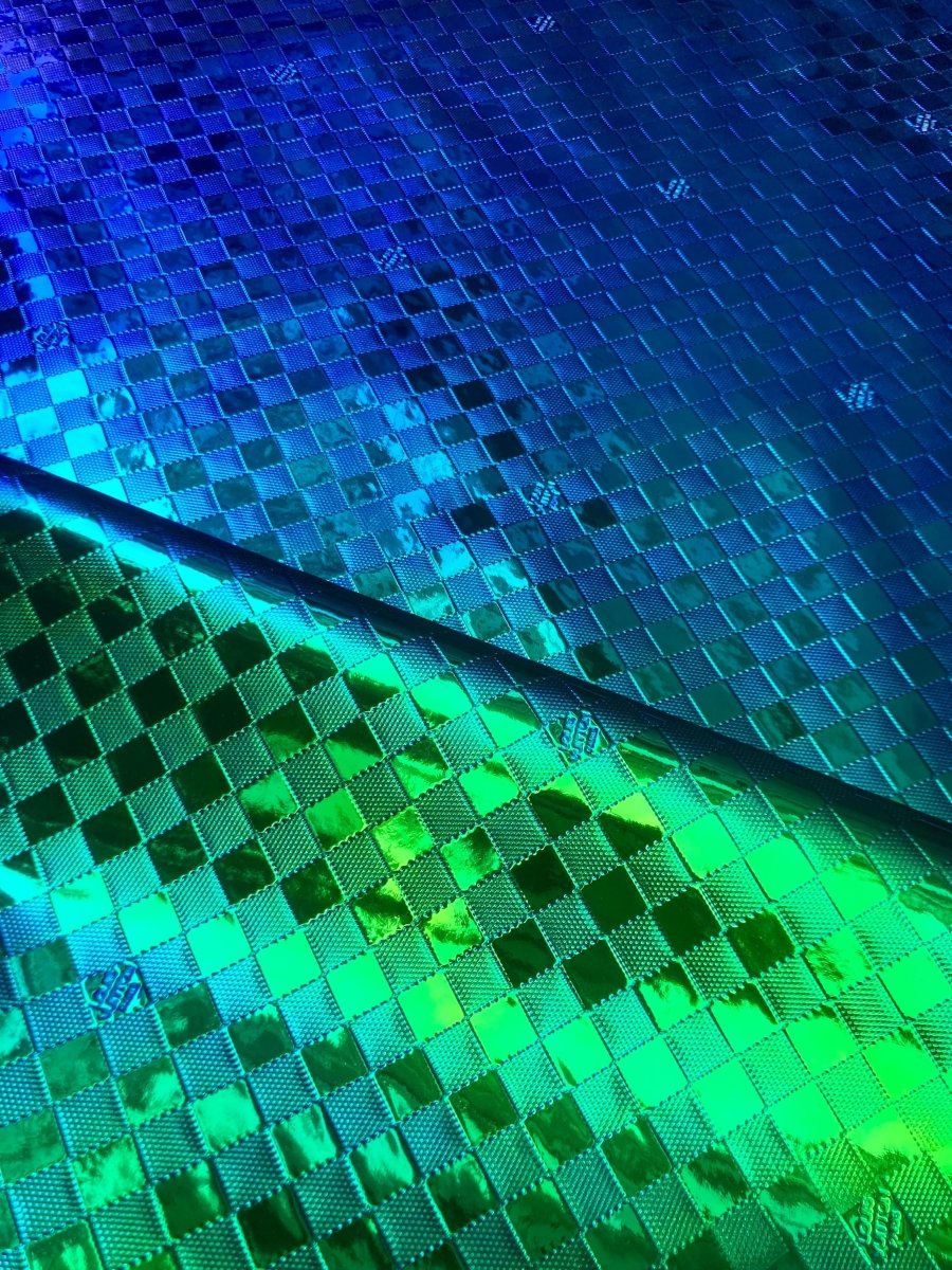 Custom Handmade DIY Green Blue Gradient Reflective Damier LV for Upholstery - mingfabricstore