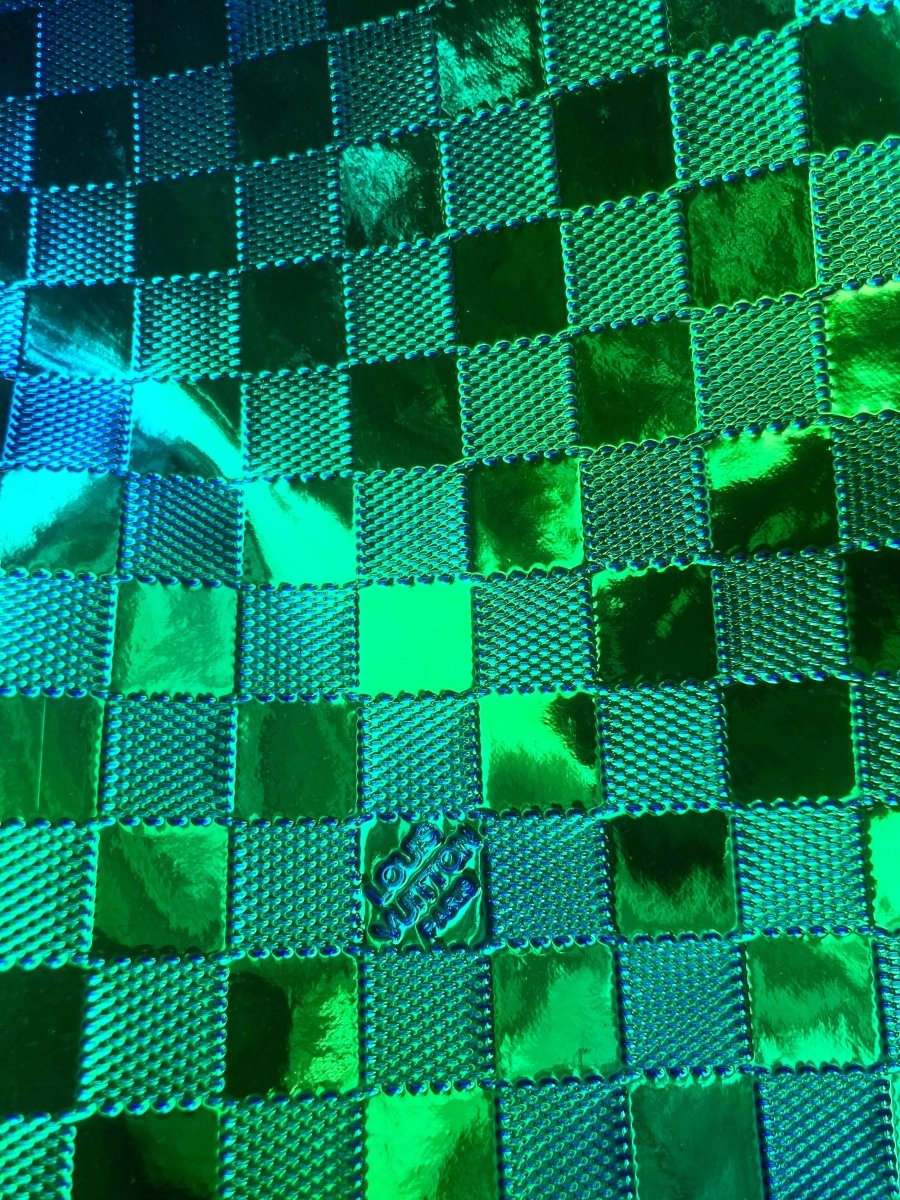 Custom Handmade DIY Green Blue Gradient Reflective Damier LV for Upholstery - mingfabricstore