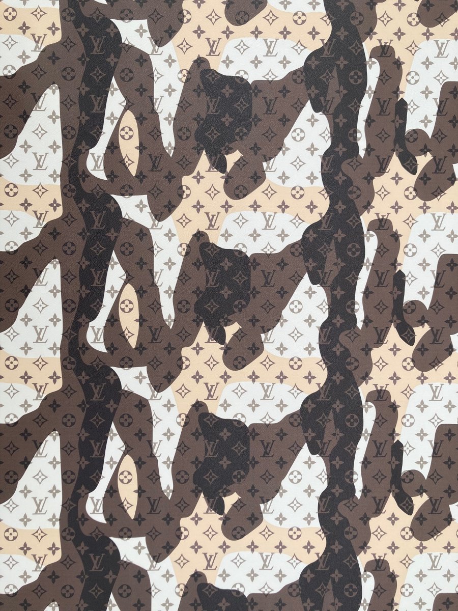 Custom Leather Brown Camouflage LV Monogram for DIY Sewing Sneakers - mingfabricstore