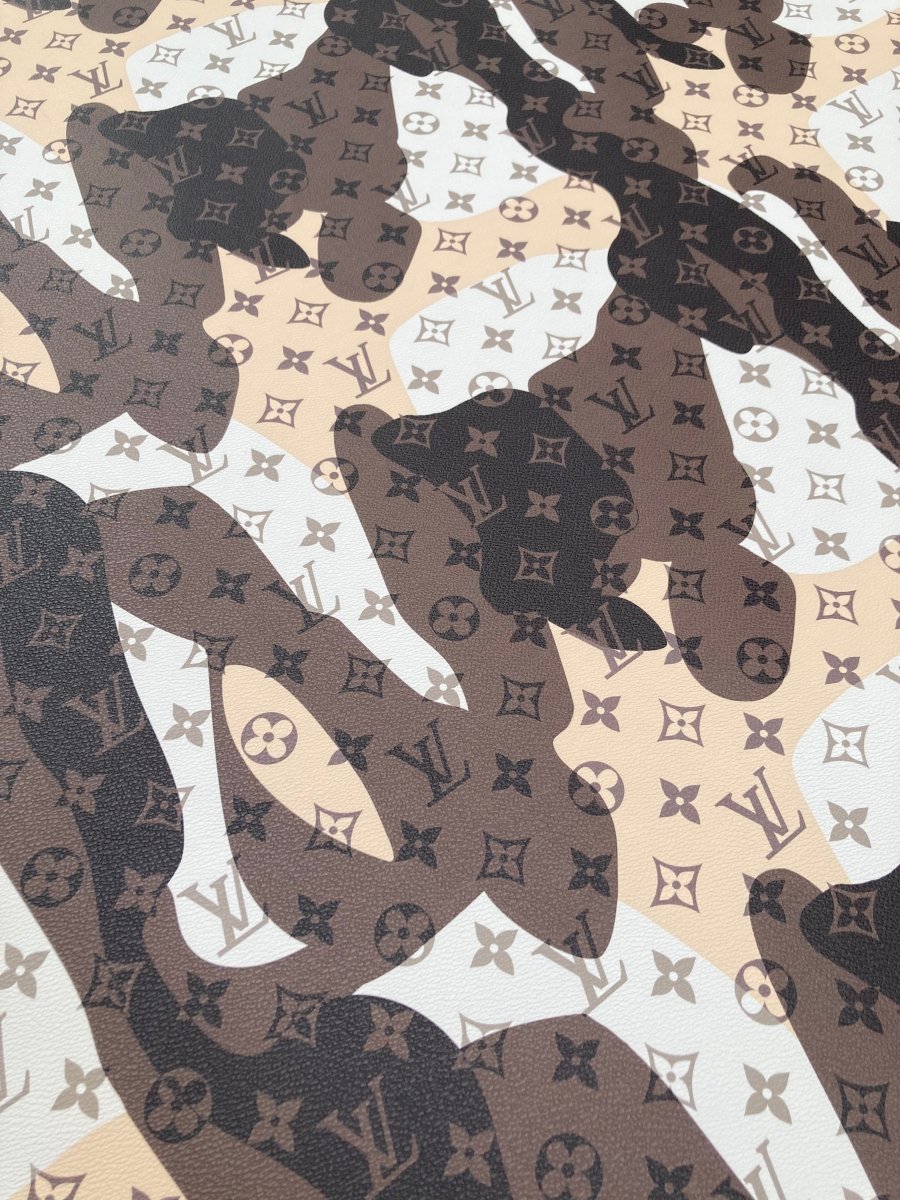 Custom Leather Brown Camouflage LV Monogram for DIY Sewing Sneakers - mingfabricstore