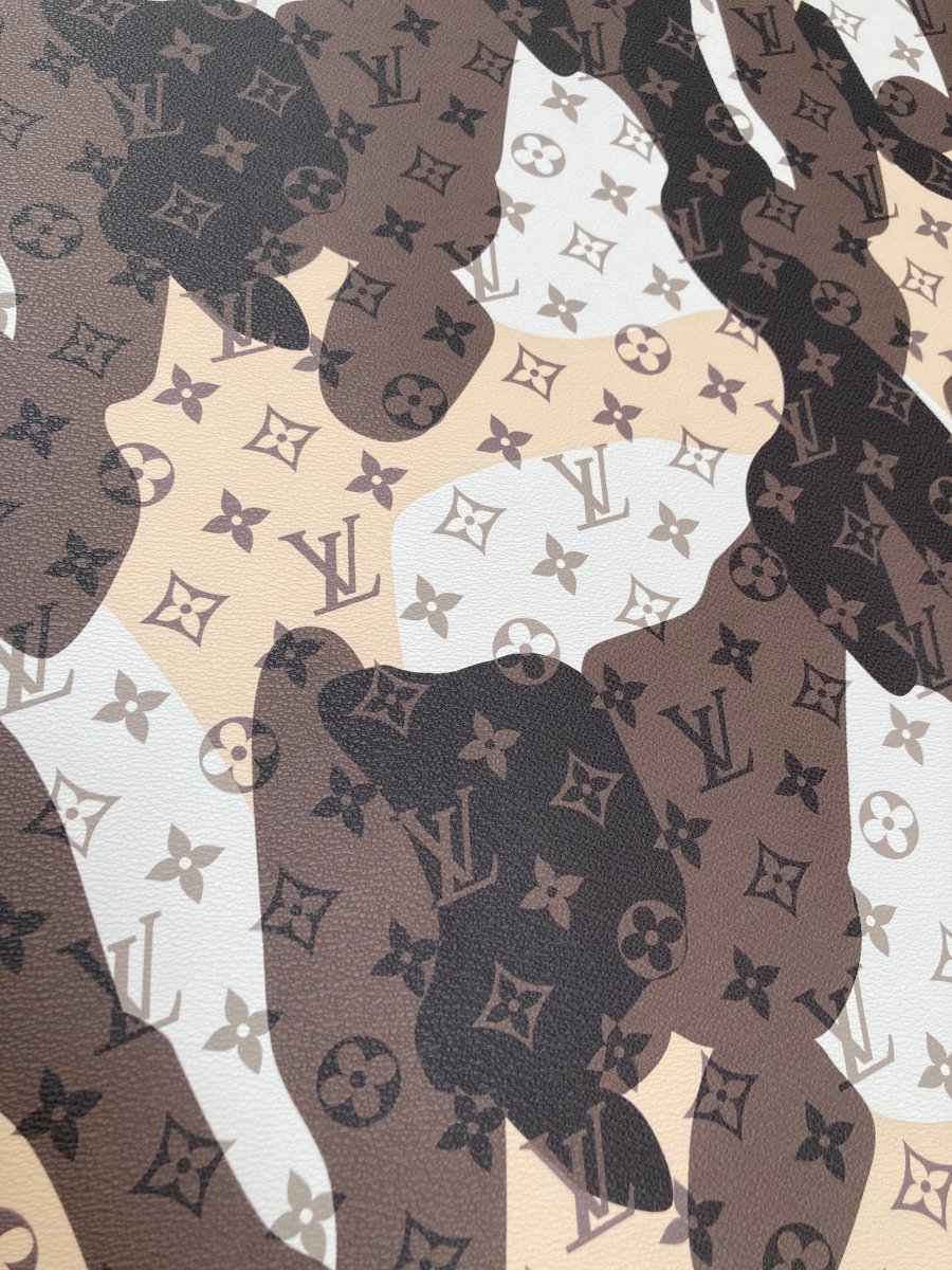 Custom Leather Brown Camouflage LV Monogram for DIY Sewing Sneakers - mingfabricstore