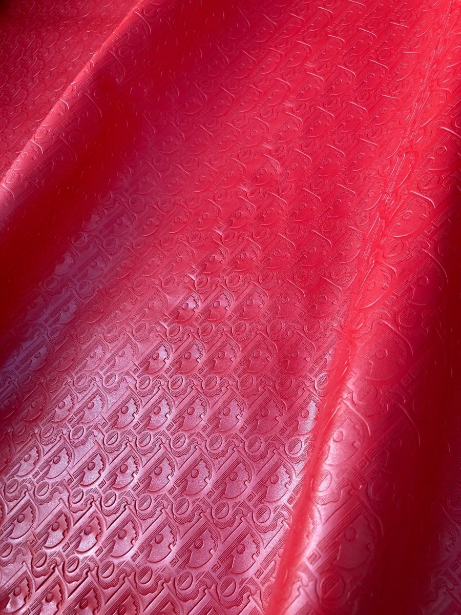Custom Leather Handcraft Pure Red Embossed Dior Fabric - mingfabricstore