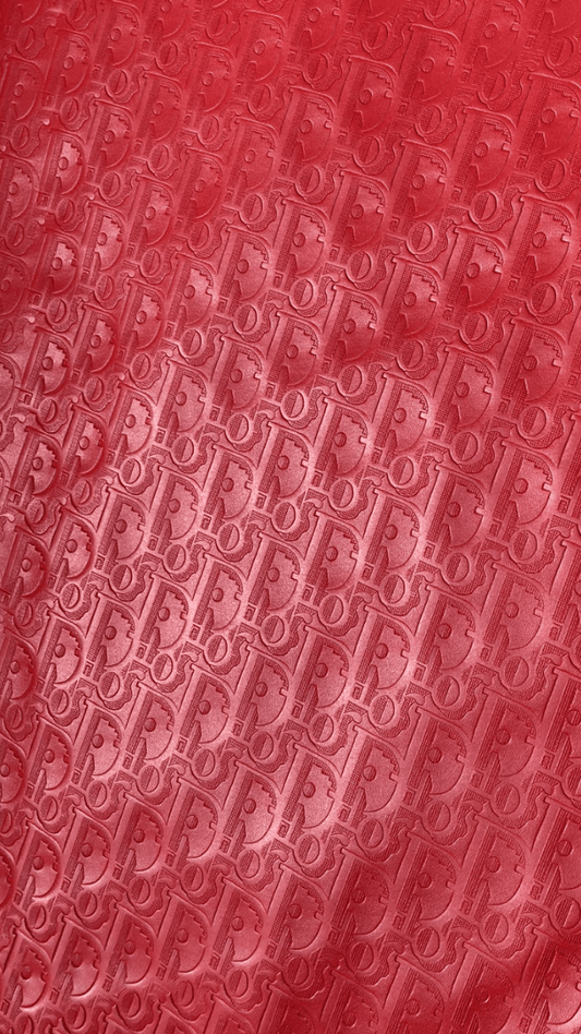 Custom Leather Handcraft Pure Red Embossed Dior Fabric - mingfabricstore