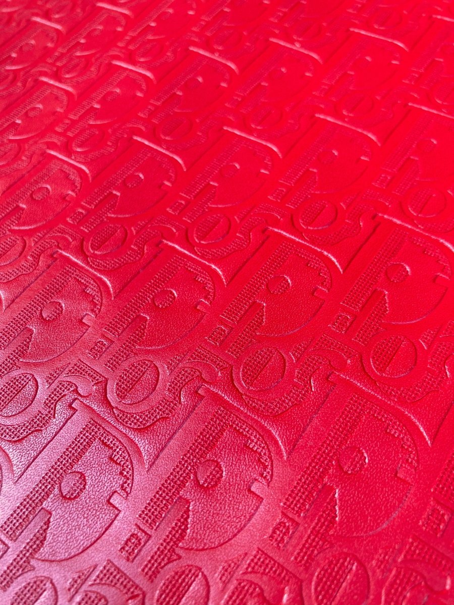 Custom Leather Handcraft Pure Red Embossed Dior Fabric - mingfabricstore