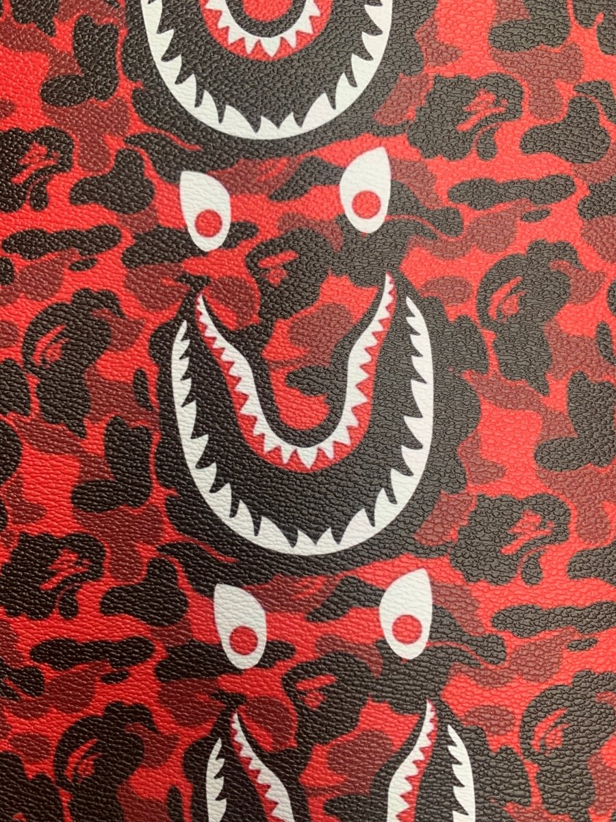 Custom Leather Red Bape Shark for Handmade Sneakers Upholstery - mingfabricstore