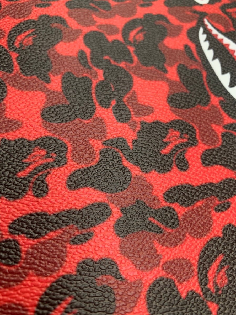 Custom Leather Red Bape Shark for Handmade Sneakers Upholstery - mingfabricstore