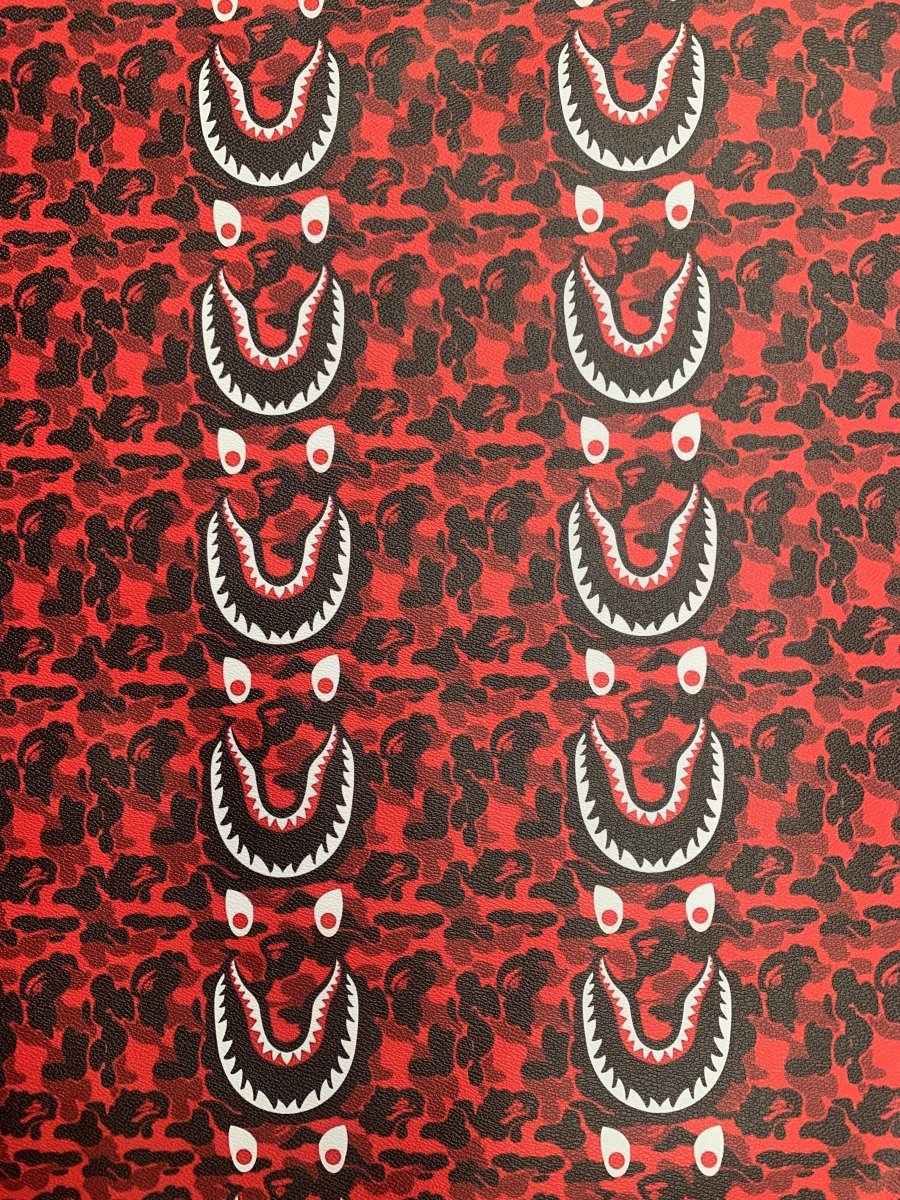 Custom Leather Red Bape Shark for Handmade Sneakers Upholstery - mingfabricstore