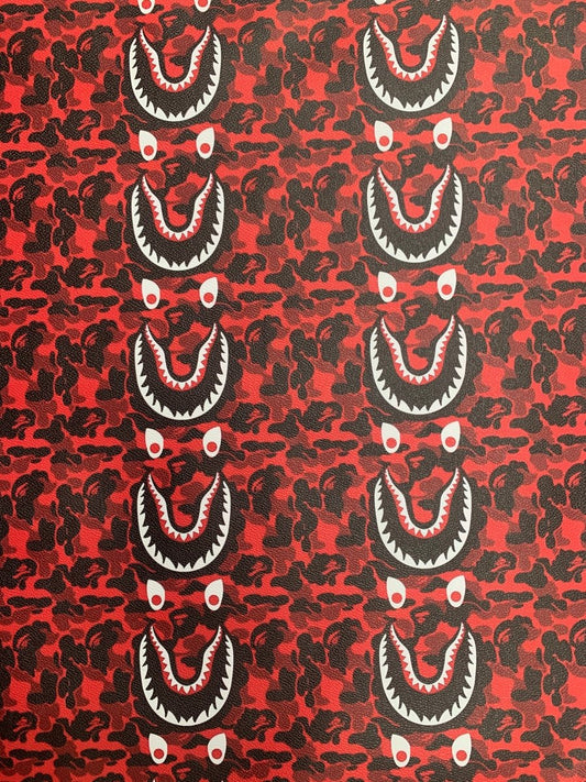 Custom Leather Red Bape Shark for Handmade Sneakers Upholstery - mingfabricstore