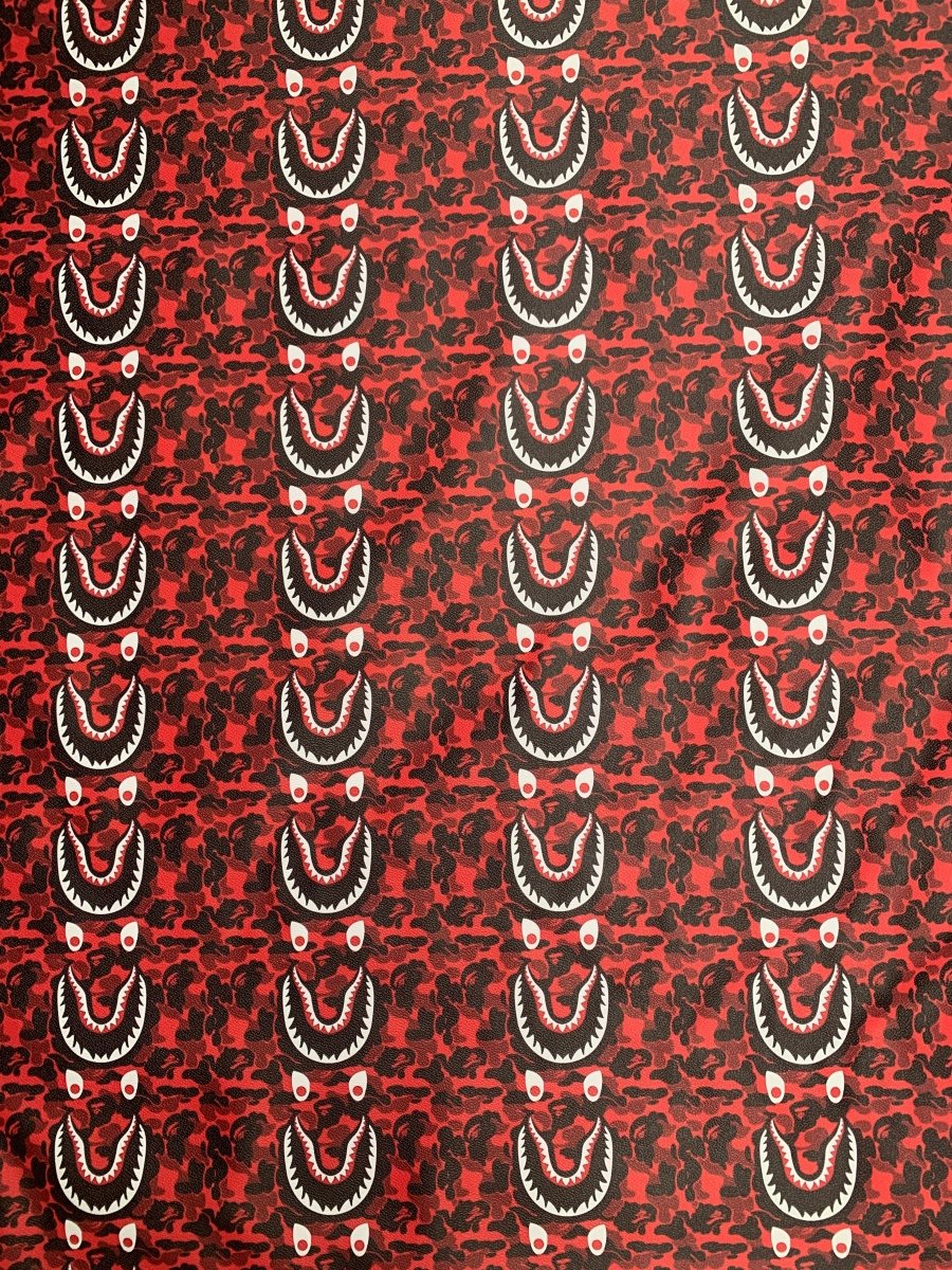 Custom Leather Red Bape Shark for Handmade Sneakers Upholstery - mingfabricstore
