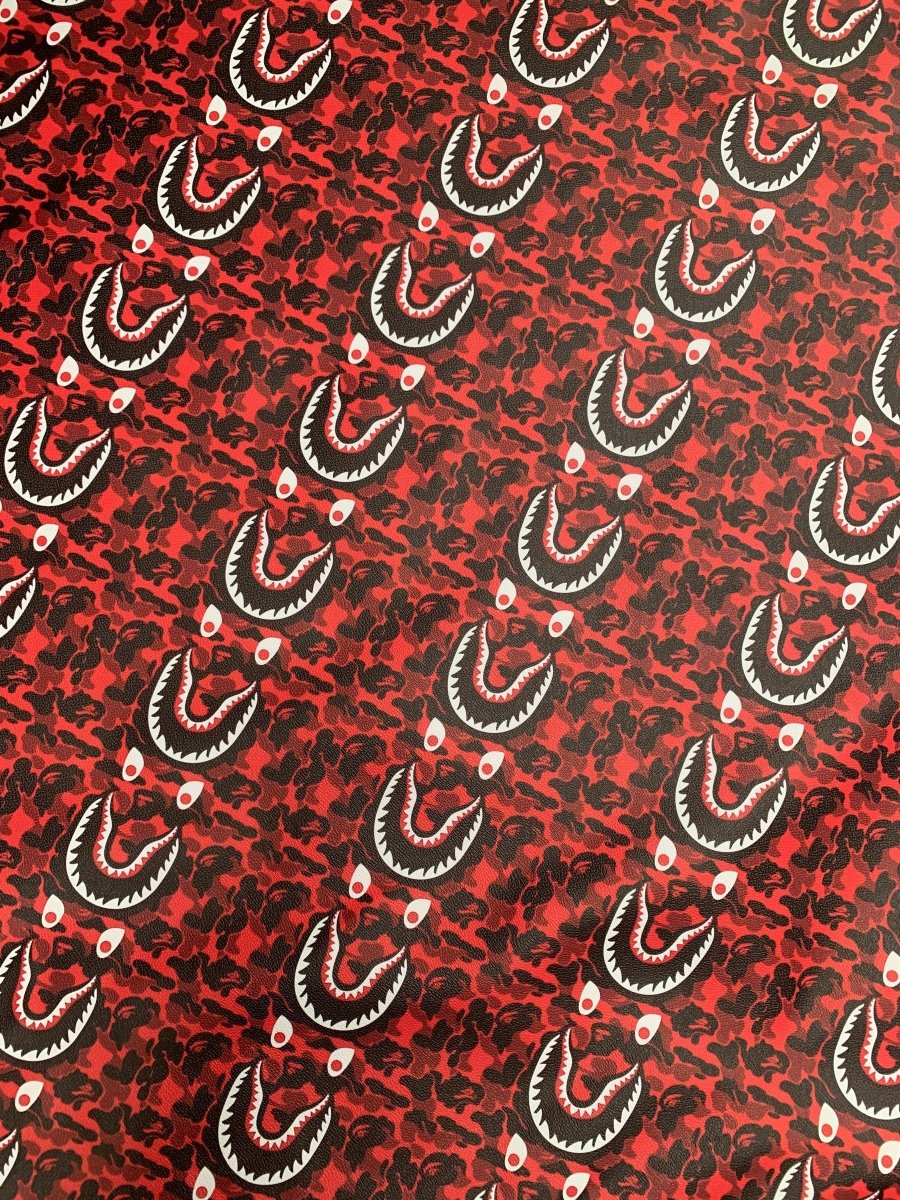 Custom Leather Red Bape Shark for Handmade Sneakers Upholstery - mingfabricstore