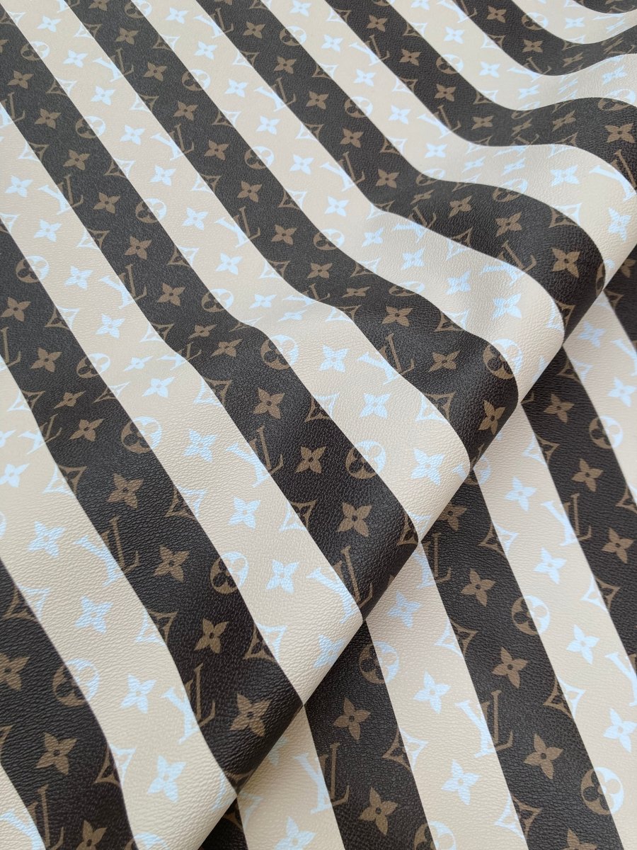 Custom LV Vinyl Stripe Rayer Designer Leather for DIY Crafts Handmade Upholstery Sewing - mingfabricstore