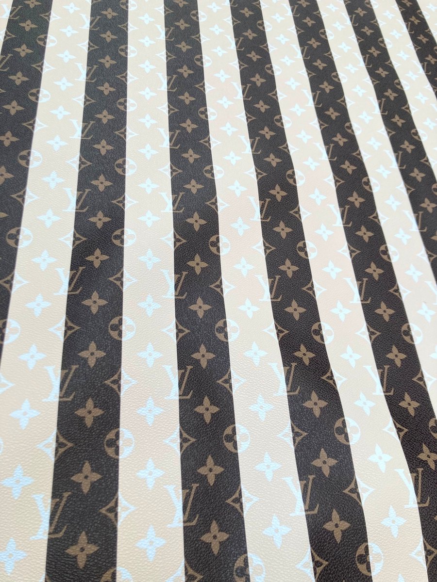 Custom LV Vinyl Stripe Rayer Designer Leather for DIY Crafts Handmade Upholstery Sewing - mingfabricstore