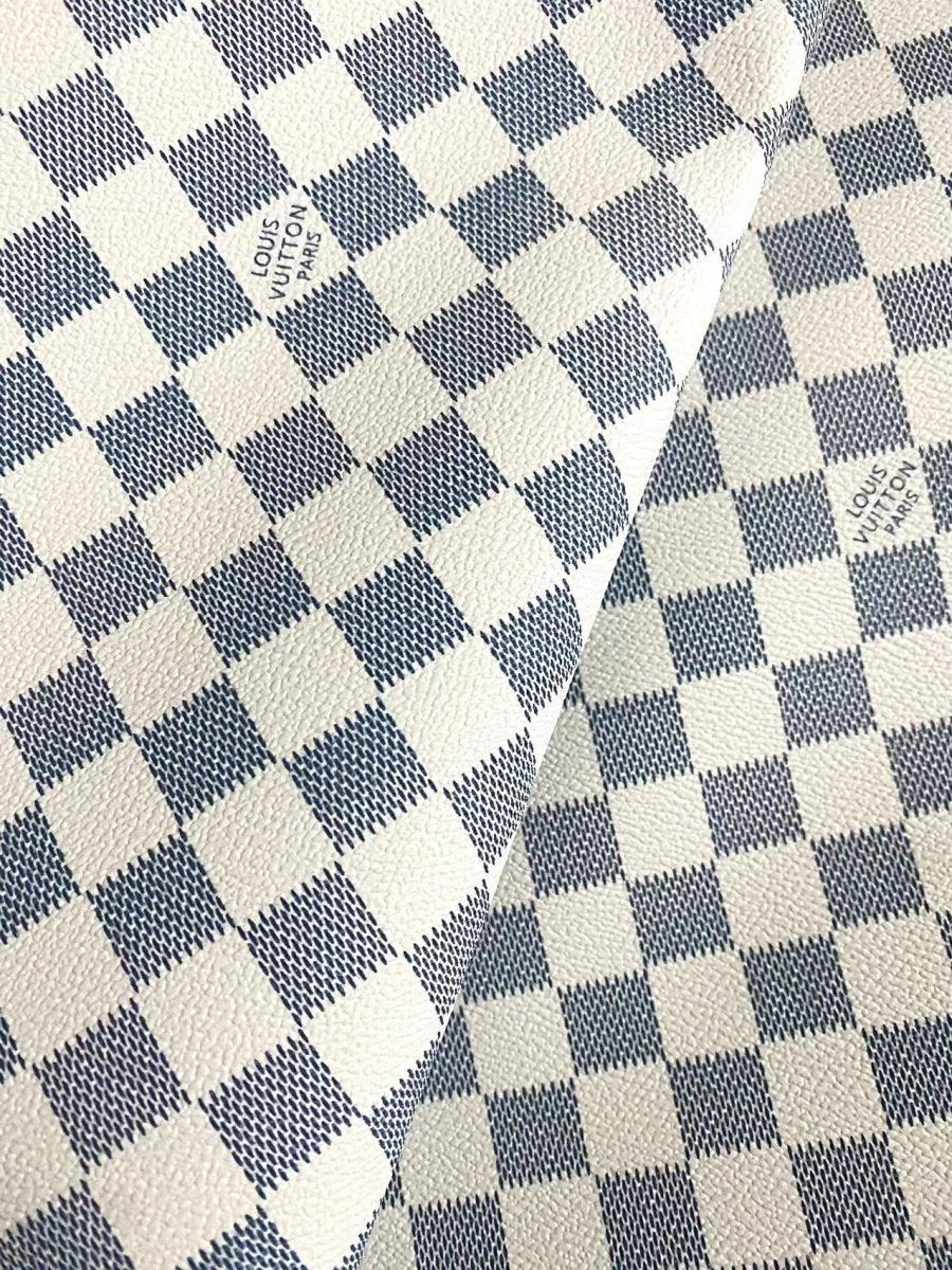 Custom Navy Damier LV Vinyl Leather Fabric for Handmade DIY Crafts - mingfabricstore