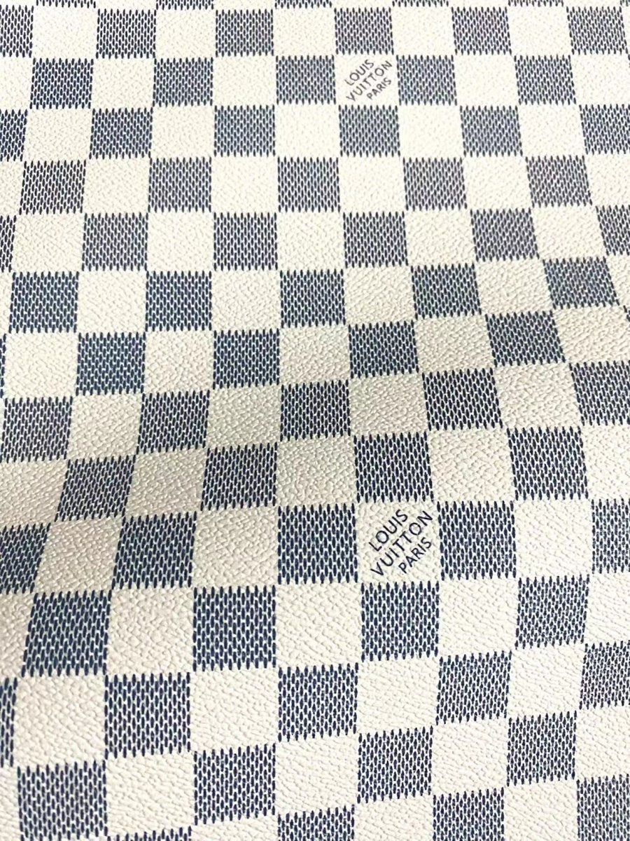 Custom Navy Damier LV Vinyl Leather Fabric for Handmade DIY Crafts - mingfabricstore