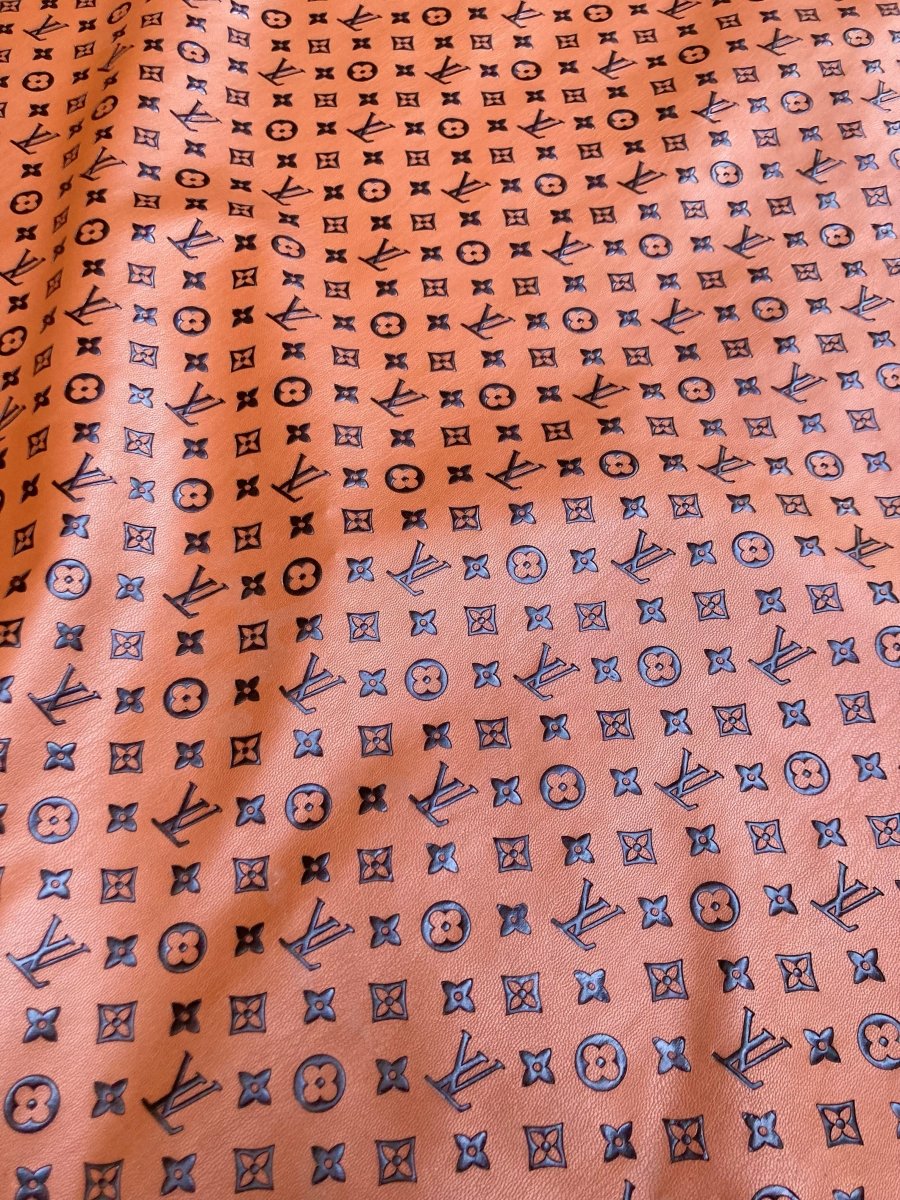 Custom Small Letter Brown LV Embossed Handmade Leather Upholstery - mingfabricstore