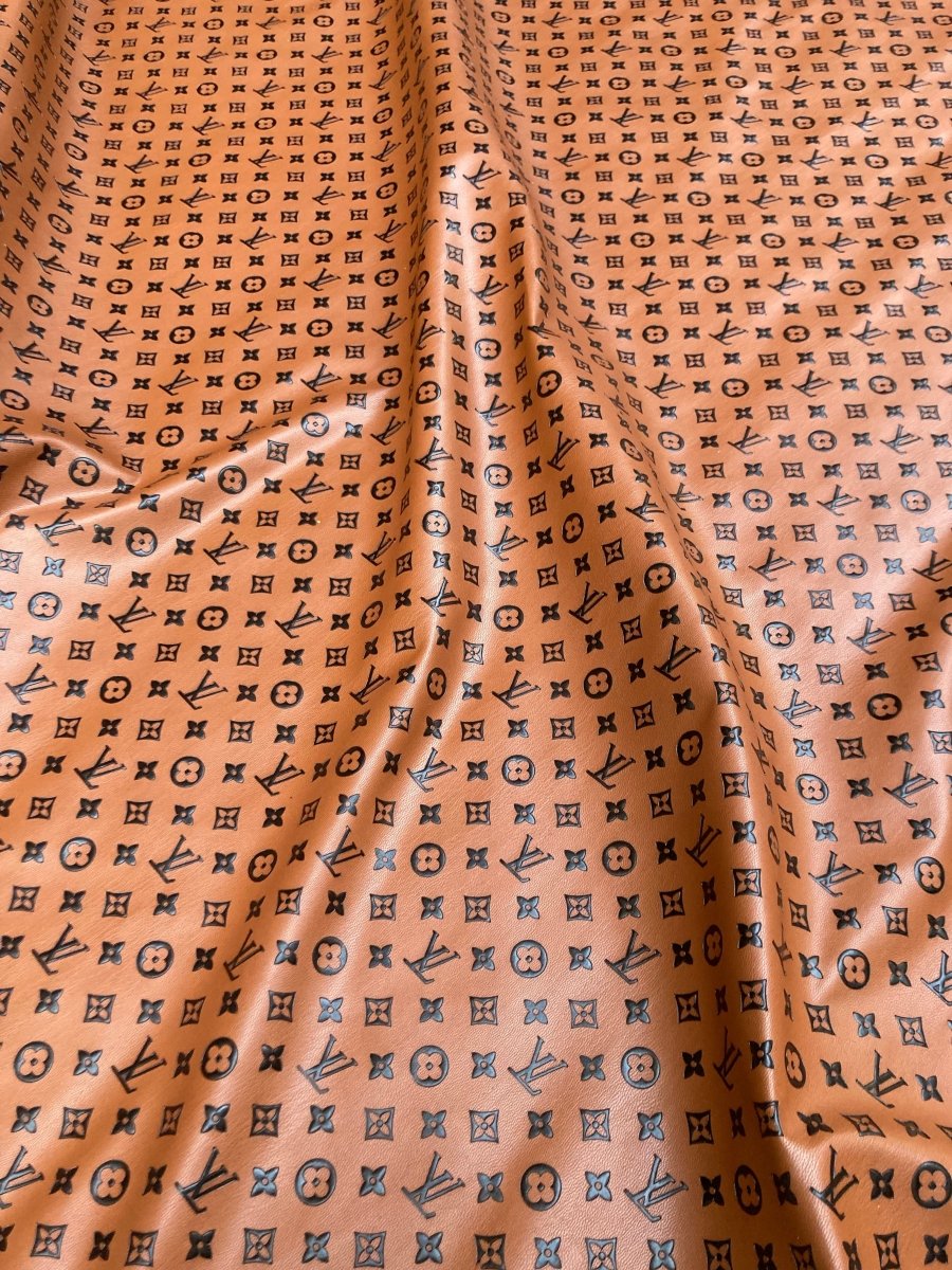 Custom Small Letter Brown LV Embossed Handmade Leather Upholstery - mingfabricstore