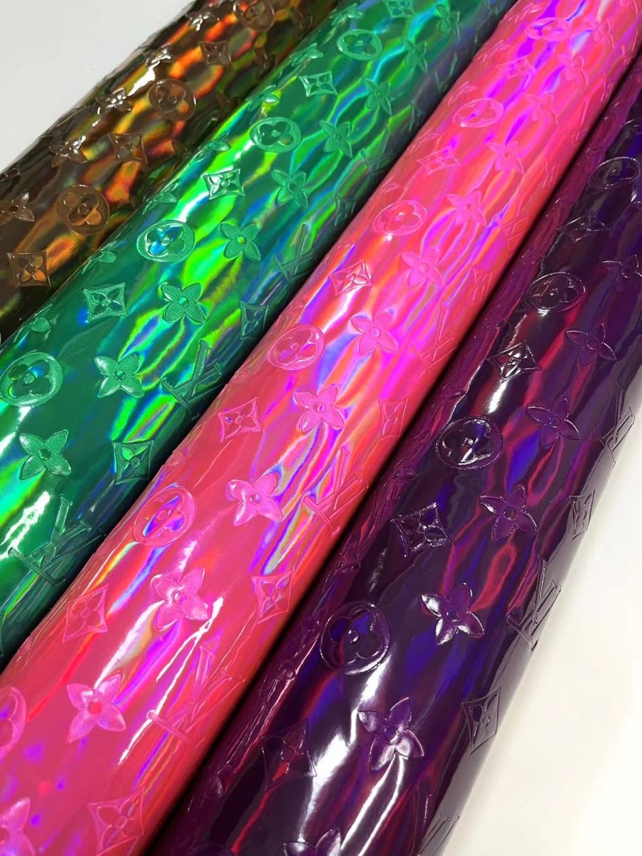 Custom Sneakers Material Purple Shiny Reflective LV Vinyl Sold by Yard - mingfabricstore