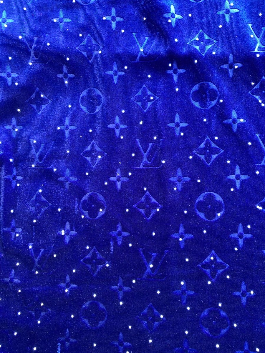 Dark Blue Navy Diamond Louis Vuitton LV Velvet Fabric for Custom Shoe Sneakerhead - mingfabricstore