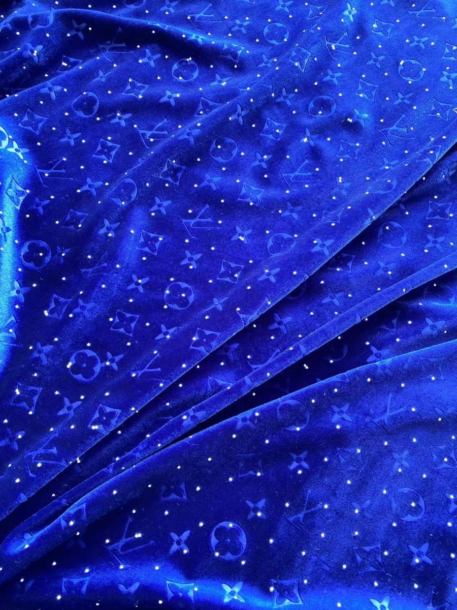 Dark Blue Navy Diamond Louis Vuitton LV Velvet Fabric for Custom Shoe Sneakerhead - mingfabricstore