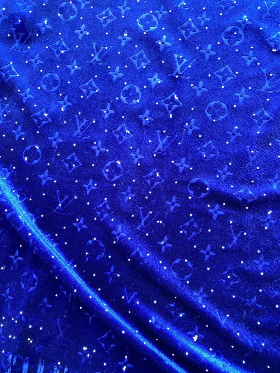 Dark Blue Navy Diamond Louis Vuitton LV Velvet Fabric for Custom Shoe Sneakerhead - mingfabricstore