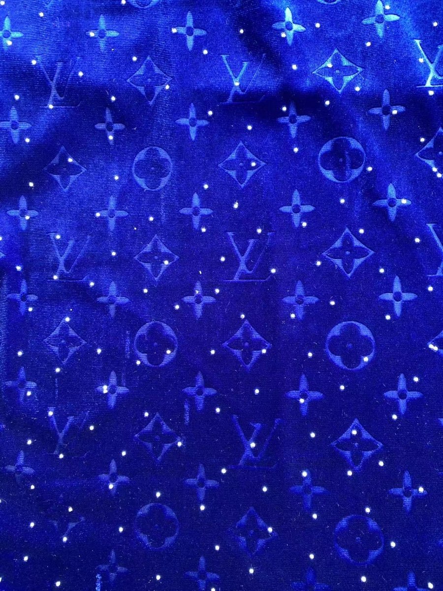 Dark Blue Navy Diamond Louis Vuitton LV Velvet Fabric for Custom Shoe Sneakerhead - mingfabricstore