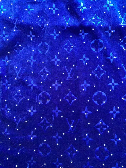 Dark Blue Navy Diamond Louis Vuitton LV Velvet Fabric for Custom Shoe Sneakerhead - mingfabricstore