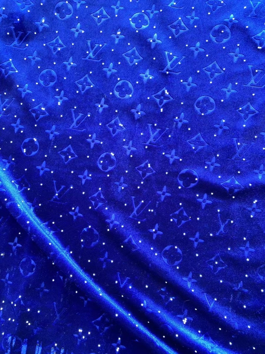 Dark Blue Navy Diamond Louis Vuitton LV Velvet Fabric for Custom Shoe Sneakerhead - mingfabricstore