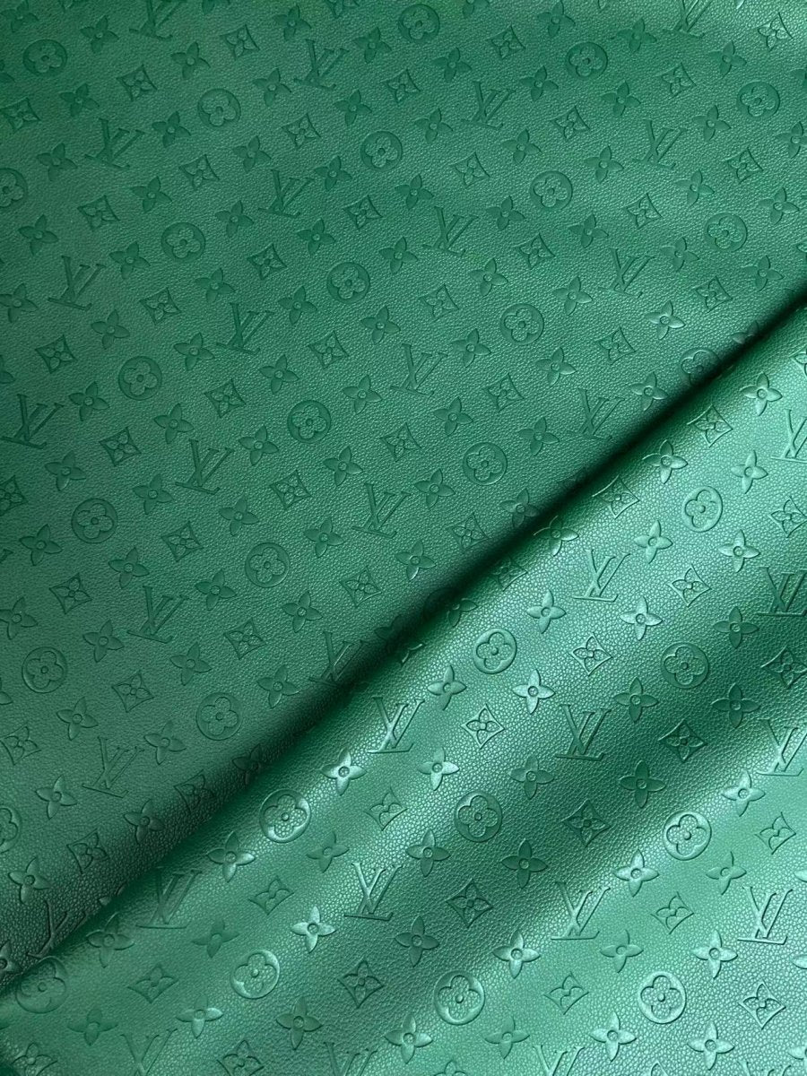 Dark Green Embossed Soft LV Leather for Handmade Sewing Custom - mingfabricstore