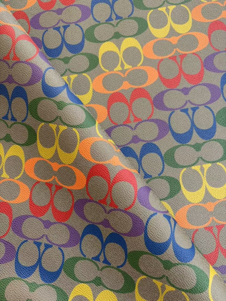 Dark Multi Color Coach Handbag Vinyl Designer Fabric Leather Sheet - mingfabricstore