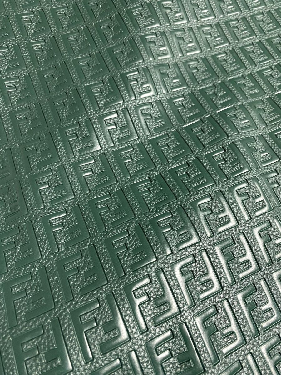 Dark Olive Green Fendi FF Vinyl Leather Fabric for Handmade DIY Custom Sneakers Furniture Upholstery - mingfabricstore