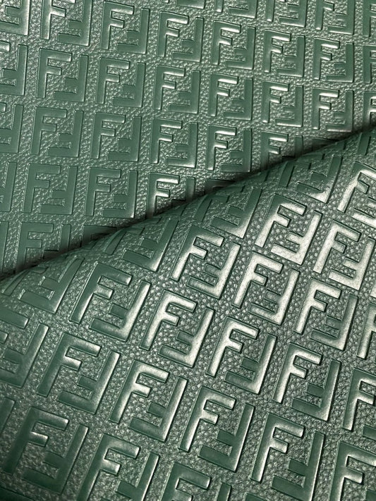 Dark Olive Green Fendi FF Vinyl Leather Fabric for Handmade DIY Custom Sneakers Furniture Upholstery - mingfabricstore