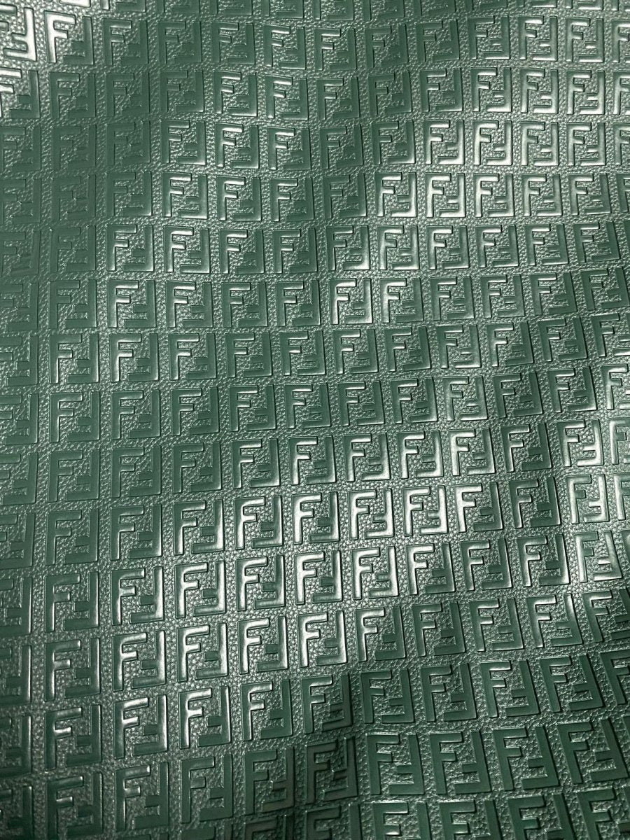 Dark Olive Green Fendi FF Vinyl Leather Fabric for Handmade DIY Custom Sneakers Furniture Upholstery - mingfabricstore
