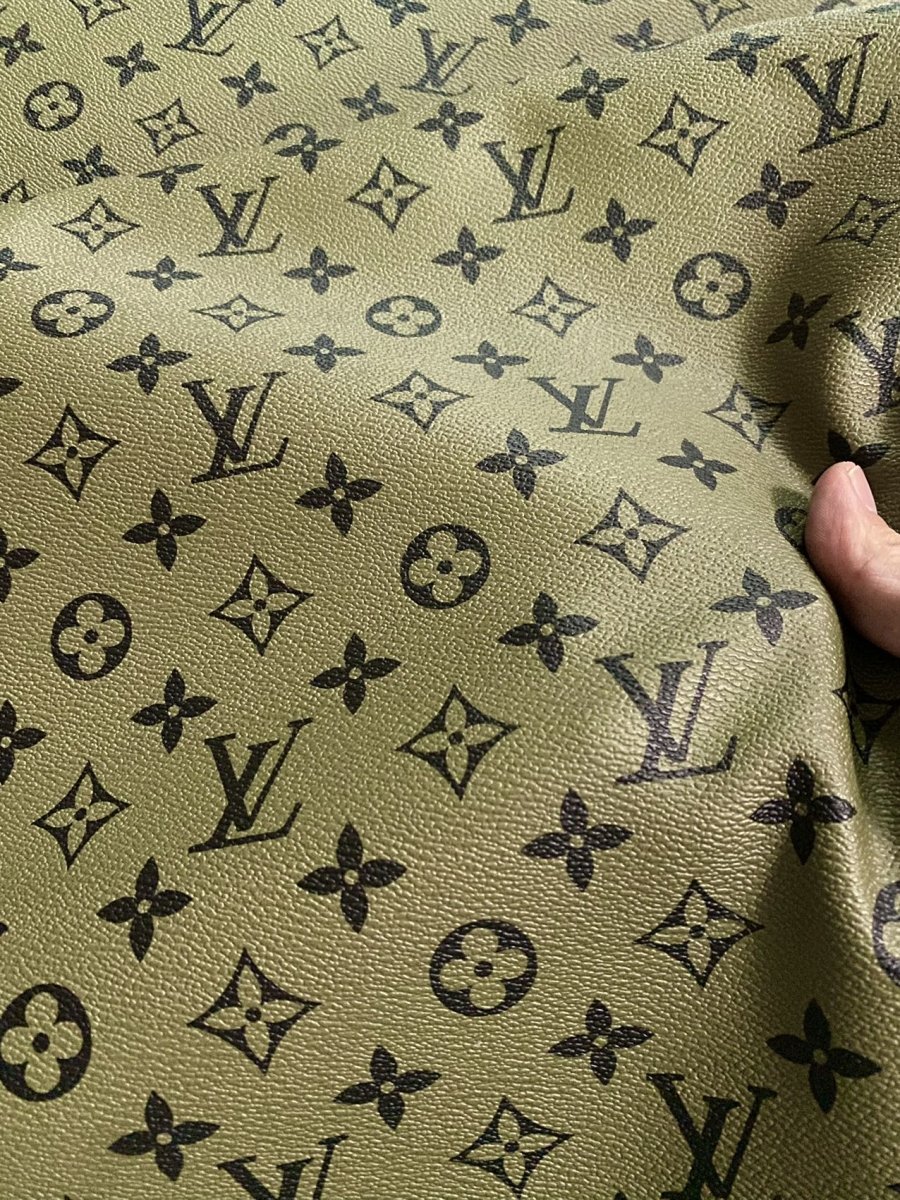 Dark Oliver Green LV Louis Vuitton Leather Fabric for Custom Bag Handmade Sewing DIY - mingfabricstore