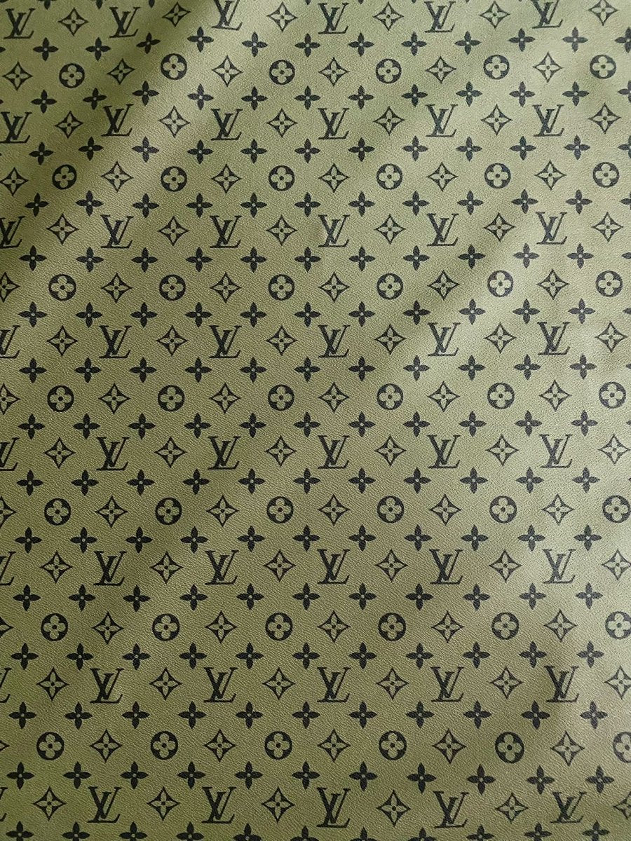 Dark Oliver Green LV Louis Vuitton Leather Fabric for Custom Bag Handmade Sewing DIY - mingfabricstore
