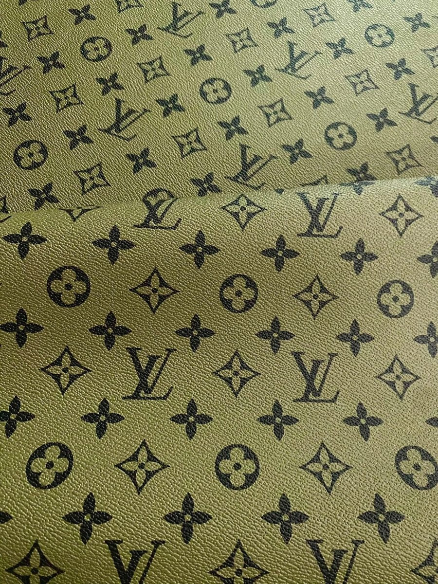 Dark Oliver Green LV Louis Vuitton Leather Fabric for Custom Bag Handmade Sewing DIY - mingfabricstore