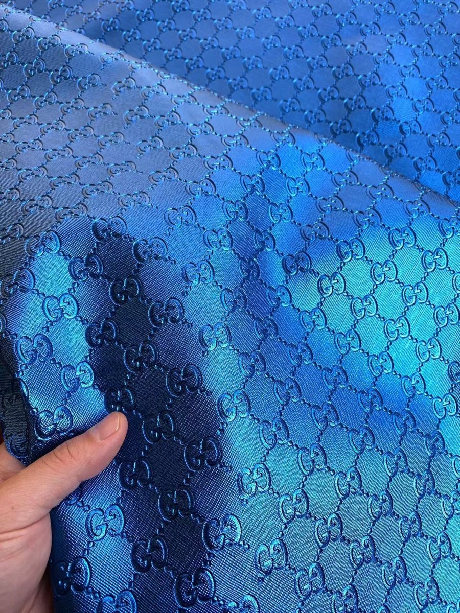 Deep Blue Embossed Gucci Faux Leather Custom Leather Fabric for DIY Sewing Sneakers - mingfabricstore