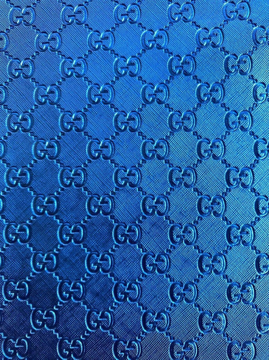 Deep Blue Embossed Gucci Faux Leather Custom Leather Fabric for DIY Sewing Sneakers - mingfabricstore
