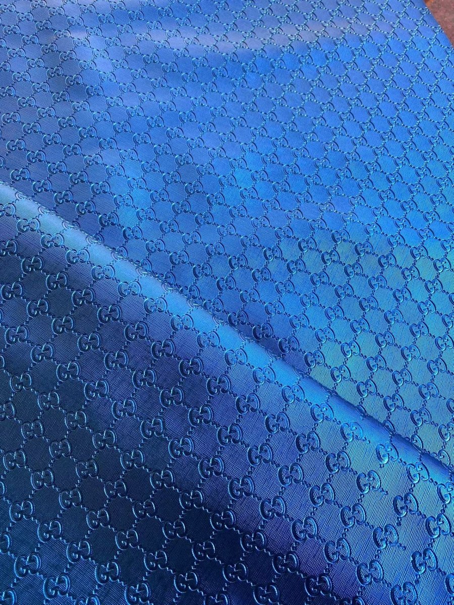 Deep Blue Embossed Gucci Faux Leather Custom Leather Fabric for DIY Sewing Sneakers - mingfabricstore