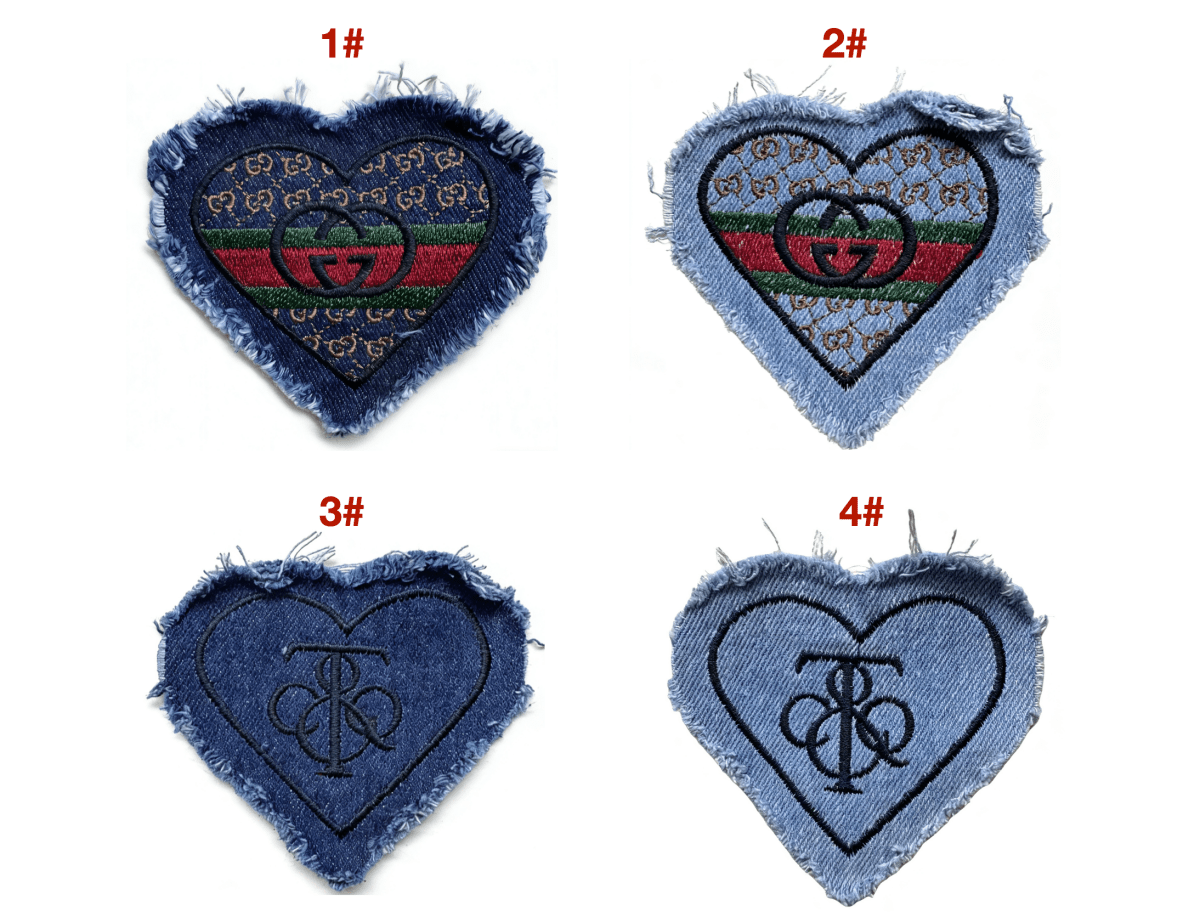 Denim Heart Embroidery Gucci Tiffany Patches Custom Clothing Jackets - mingfabricstore