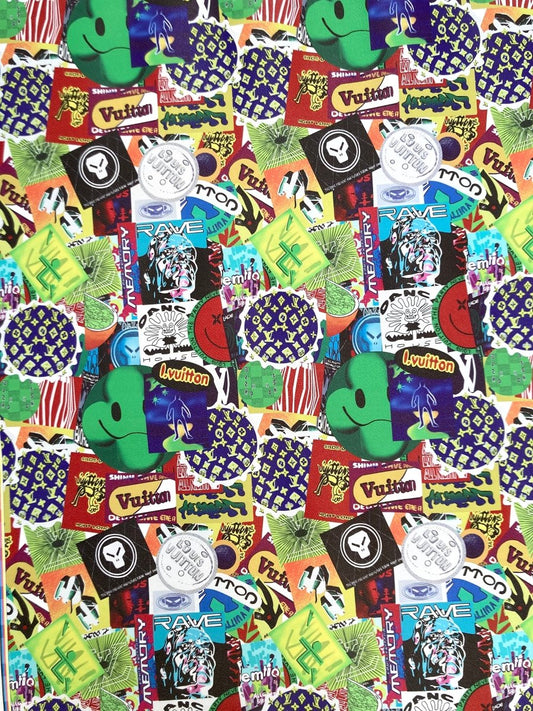 Designer Cartoon LV Vinyl Leather Materials for Handmade Custom Sneakers DIY Upholstery - mingfabricstore